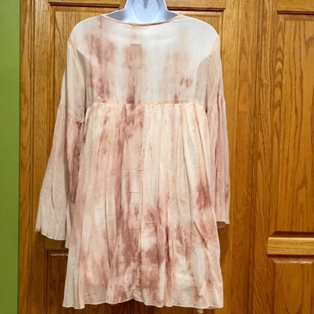 Blu Pepper Brown Tie Dye Bell Sleeve Button Front Tunic Small - Picture 4 of 5